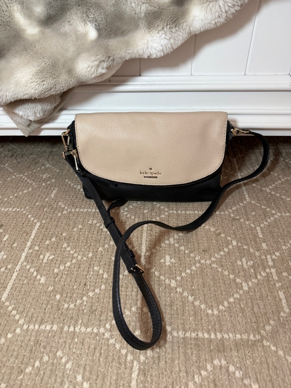 kate spade Two-Tone Pebbled Leather Crossbody - Black & Beige Flap